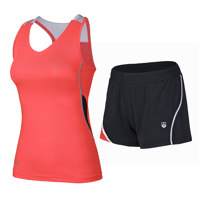 Ladies knitted Non sleeve flat lock knitted vest & knitted Running short set