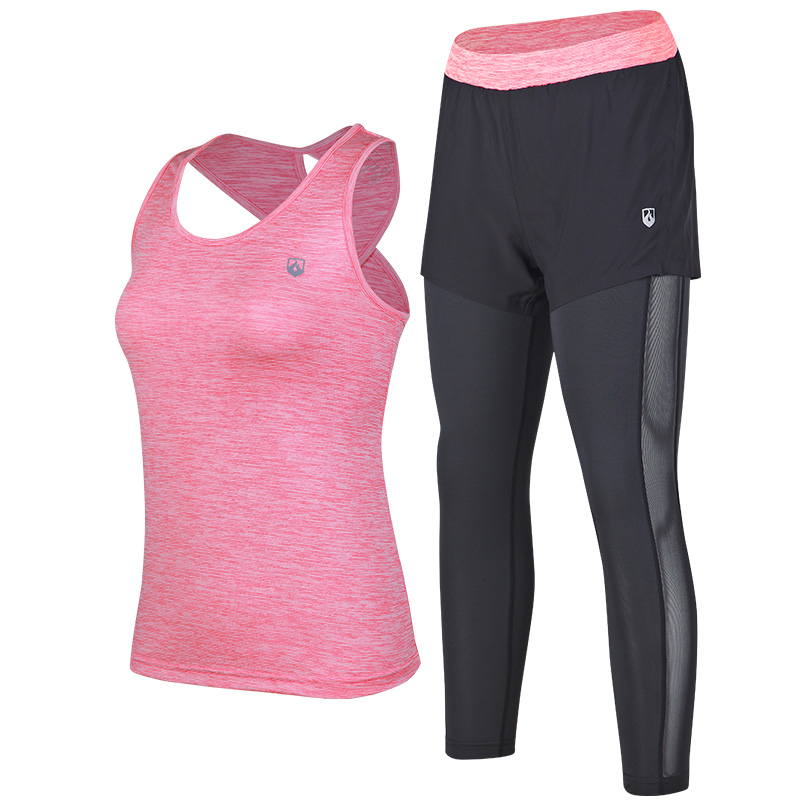 Ladies knitted Non sleeve flat lock knitted vest & knitted 1 in 2 pants Running set